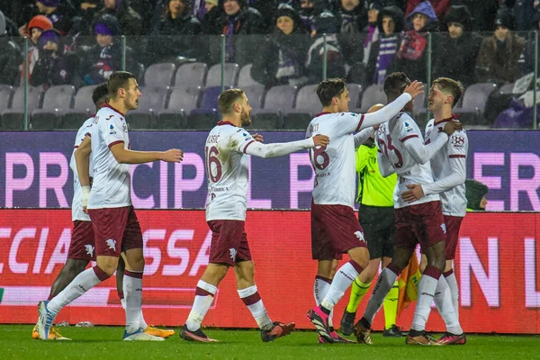 Torino's Aleksey Miranchuk celebrates with teammates after scoring the 1-0 goal during italian soccer Serie A match ACF Fiorentina vs Torino FC at the Artemio Franchi stadium in Florence, Italy, January 21, 2023 - Credit: Fabio Fagiolin