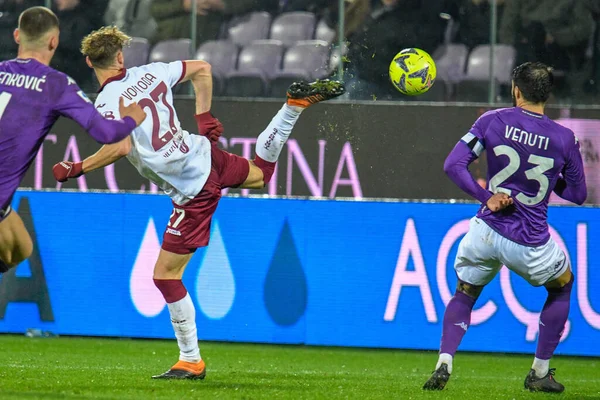 heel stroke of Torino's Mergin VojVoda during italian soccer Serie A match ACF Fiorentina vs Torino FC at the Artemio Franchi stadium in Florence, Italy, January 21, 2023 - Credit: Fabio Fagiolin