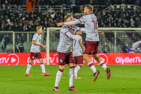 Torino's team celebrate the victory during italian soccer Serie A match ACF Fiorentina vs Torino FC at the Artemio Franchi stadium in Florence, Italy, January 21, 2023 - Credit: Fabio Fagiolin