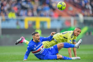 Fabio Quagliarella  (Sampdoria) - Rodrigo Nascimento Franca Udinese) during italian soccer Serie A match UC Sampdoria vs Udinese Calcio at the Luigi Ferraris stadium in Genova, Italy, January 22, 2023 - Credit: Danilo Vig