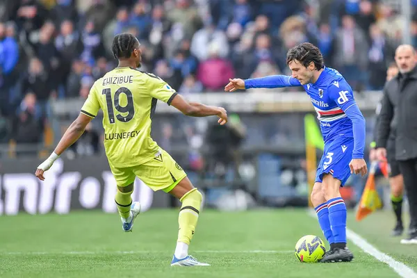 Kingsley Ehizibue (Udinese) - Tommaso Augello (Sampdoria) during italian soccer Serie A match UC Sampdoria vs Udinese Calcio at the Luigi Ferraris stadium in Genova, Italy, January 22, 2023 - Credit: Danilo Vig