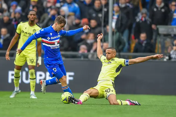 Filip Djuricic (Sampdoria) - Rodrigo Nascimento Franca Udinese) during italian soccer Serie A match UC Sampdoria vs Udinese Calcio at the Luigi Ferraris stadium in Genova, Italy, January 22, 2023 - Credit: Danilo Vig