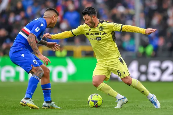 Bruno Amione (Sampdoria) - Jean-Victor Makengo Udinese) during italian soccer Serie A match UC Sampdoria vs Udinese Calcio at the Luigi Ferraris stadium in Genova, Italy, January 22, 2023 - Credit: Danilo Vig