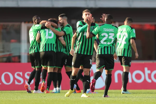 Gian Marco Ferrari of US Sassuolo Calcio celebrates after scoring a goal with his team mates during the Serie A match between AC Monza and US Sassuolo Calcio at Stadio Brianteo on January 22, 2023 in Monza, Italy. - Credit: Luca Amedeo Bizzarri/LiveM