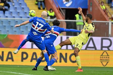 Bram Johan Andre Nuytinck (Sampdoria) - Tommaso Augello (Sampdoria) - Norberto Bercique Gomes Betuncal, detto Beto (Udinese) during italian soccer Serie A match UC Sampdoria vs Udinese Calcio at the Luigi Ferraris stadium in Genova, Italy, January 22