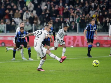 Angel Di Maria of Juventus Fc scoring a goal on a penalty kick during the Italian Serie A, football match between Juventus Fc and Atalanta Bc on January 22, 2023 at Allianz Stadium, Turin Italy. Photo Nderim Kaceli - Credit: Nderim Kaceli/LiveMedi