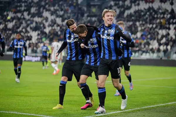 Joakim Marhle of Atalanta Bc celebrating with team mates after a goal during the Italian Serie A, football match between Juventus Fc and Atalanta Bc on January 22, 2023 at Allianz Stadium, Turin Italy. Photo Nderim Kaceli - Credit: Nderim Kaceli/Live