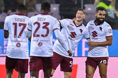 Aleksej Mirancuk (Torino FC) celebrates after scoring a goal with his teammates during italian soccer Serie A match ACF Fiorentina vs Torino FC at the Artemio Franchi stadium in Florence, Italy, January 21, 2023 - Credit: Lisa Guglielm