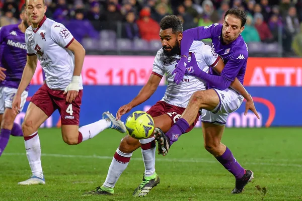 Giacomo Bonaventura (ACF Fiorentina) and Koffi Djidji (Torino FC) during italian soccer Serie A match ACF Fiorentina vs Torino FC at the Artemio Franchi stadium in Florence, Italy, January 21, 2023 - Credit: Lisa Guglielm