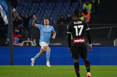 Sergej Milinkovic-Savic (SS Lazio) celebrates after scoring the goal 1-0 during the Italian Football Championship League A 2022/2023 match between SS Lazio vs AC Milan at the Olimpic Stadium in Rome on 24 January 2023. - Credit: Fabrizio Corradetti/L