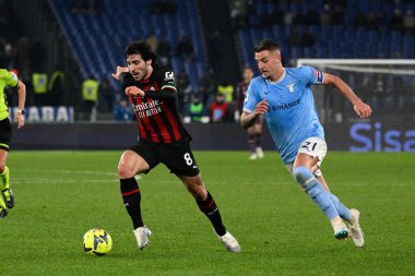 Sandro Tonali (AC Milan)  Sergej Milinkovic-Savic (SS Lazio) during the Italian Football Championship League A 2022/2023 match between SS Lazio vs AC Milan at the Olimpic Stadium in Rome on 24 January 2023. - Credit: Fabrizio Corradetti/LiveMedi