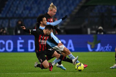 Brahim Diaz (AC Milan)  Felipe Anderson (SS Lazio) during the Italian Football Championship League A 2022/2023 match between SS Lazio vs AC Milan at the Olimpic Stadium in Rome on 24 January 2023. - Credit: Fabrizio Corradetti/LiveMedi