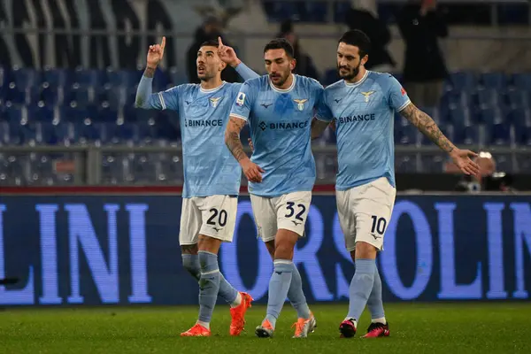 Mattia Zaccagni (SS Lazio) celebrates after scoring the goal 2-0 during the Italian Football Championship League A 2022/2023 match between SS Lazio vs AC Milan at the Olimpic Stadium in Rome on 24 January 2023. - Credit: Fabrizio Corradetti/LiveMedi
