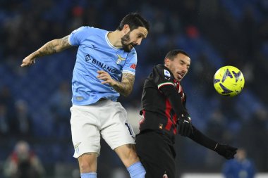 Luis Alberto of S.S. LAZIO and Ismael Bennacer of A.C. Milan during the 19th day of the Serie A Championship between S.S. Lazio vs A.C. Milan on January 24, 2023 at the Stadio Olimpico in Rome, Italy. - Credit: Domenico Cippitelli/LiveMedi