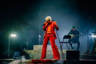 Achille Lauro on stage during Italian singer Music Concert Achille Lauro - Unplugged live in theatre at the Teatro Arcimboldi in Milan, Italy, January 24, 2023 - Credit: Rossella Mel