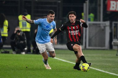 Davide Calabria (AC Milan) Alessio Romagnoli (SS Lazio) during the Italian Football Championship League A 2022/2023 match between SS Lazio vs AC Milan at the Olimpic Stadium in Rome on 24 January 2023. - Credit: Fabrizio Corradetti/LiveMedi