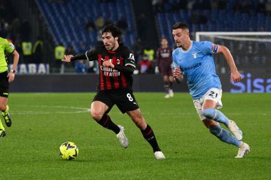 Sandro Tonali (AC Milan)  Sergej Milinkovic-Savic (SS Lazio) during the Italian Football Championship League A 2022/2023 match between SS Lazio vs AC Milan at the Olimpic Stadium in Rome on 24 January 2023. - Credit: Fabrizio Corradetti/LiveMedi