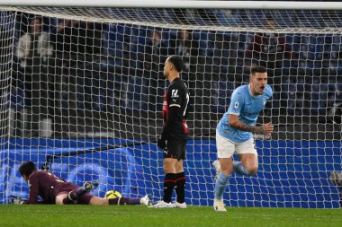 Sergej Milinkovic-Savic (SS Lazio) celebrates after scoring the goal 1-0 during the Italian Football Championship League A 2022/2023 match between SS Lazio vs AC Milan at the Olimpic Stadium in Rome on 24 January 2023. - Credit: Fabrizio Corradetti/L