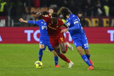 Tammy Abraham of A.S. Roma and Sebastiano Luperto of Empoli F.C. during the 21th day of the Serie A Championship between A.S. Roma vs Empoli F.C. on February 4, 2023 at the Stadio Olimpico in Rome, Italy. - Credit: Domenico Cippitelli/LiveMedi