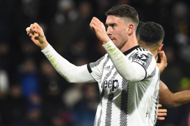 Dusan Vlahovic of Juventus FC celebrates with his teammates after the goal scored  during the Serie A match between US Salernitana 1919 v Juventus FC  at Arechi  Stadium  - Credit: Agostino Gemito/LiveMedi
