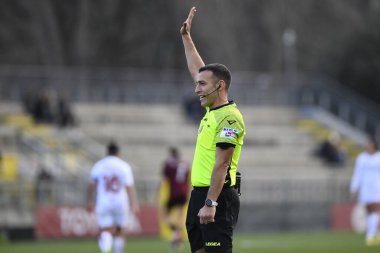 Referee Giuseppe Mucera during the second leg of the quarterfinal match of the Women's Italian Cup between A.S. Roma vs Pomigliano Calcio Donne on February 8, 2023 at Stadio Tre Fontane, Rome, Italy. - Credit: Domenico Cippitelli/LiveMedi
