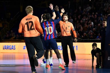 Mem (Barca) and Perez de Vargas (Barca) during Handball EHF Champions League - Barca vs Elverum Handball at the Palau Blaugrana in Barcelona, Spain, February 09, 2023 - Credit: Felipe Mondin