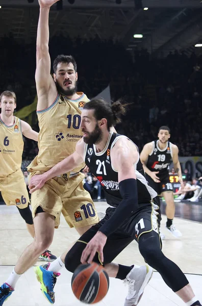 Tornike Shengelia (Segafredo Virtus Bologna) thwarted by Nikola Kalinic (FC Barcelona) during the Euroleague basketball championship match Segafredo Virtus Bologna Vs. 
FC Barcelona - Bologna, Italy, February 09, 2023 at Segafredo Arena - Credit: