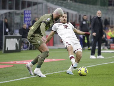 Nikola Vlasic of Torino FC and Theo Hernandez of AC Milan during the Italian serie A, football match between Ac Milan and Torino Fc on 10 February 2023 at San Siro Stadium, Milan, Italy. Photo Ndrerim Kaceli - Credit: Nderim Kaceli/LiveMedi