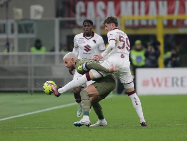 Theo Hernandez of AC Milan and Aleksey Miranchuk of Torino FC during the Italian serie A, football match between Ac Milan and Torino Fc on 10 February 2023 at San Siro Stadium, Milan, Italy. Photo Ndrerim Kaceli - Credit: Nderim Kaceli/LiveMedi