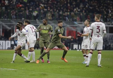 Olivier Giroud of AC Milan celebrating after scoring a goal during the Italian serie A, football match between Ac Milan and Torino Fc on 10 February 2023 at San Siro Stadium, Milan, Italy. Photo Ndrerim Kaceli - Credit: Nderim Kaceli/LiveMedi