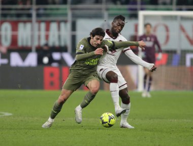 Sandro Tonali of AC Milan and Yann Karamoh of Torino FC during the Italian serie A, football match between Ac Milan and Torino Fc on 10 February 2023 at San Siro Stadium, Milan, Italy. Photo Ndrerim Kaceli - Credit: Nderim Kaceli/LiveMedi