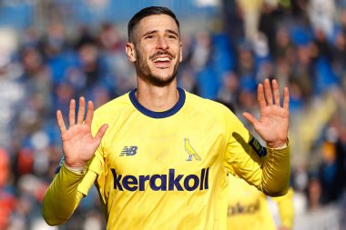 Diego Falcinelli (Modena) celebrates after scoring the gol during Italian soccer Serie B match Brescia Calcio vs Modena FC at the Mario Rigamonti stadium in Brescia, Italy, February 11, 2023 - Credit: Luca Dilibert