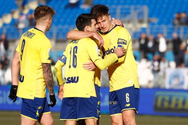 Modena celebrates after scoring the penalty during Italian soccer Serie B match Brescia Calcio vs Modena FC at the Mario Rigamonti stadium in Brescia, Italy, February 11, 2023 - Credit: Luca Dilibert