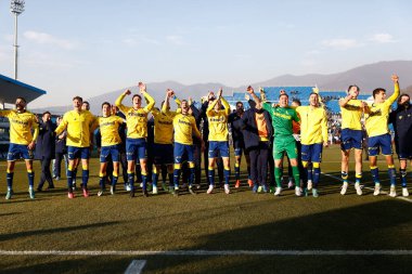 Modena celebrates the victory during Italian soccer Serie B match Brescia Calcio vs Modena FC at the Mario Rigamonti stadium in Brescia, Italy, February 11, 2023 - Credit: Luca Dilibert
