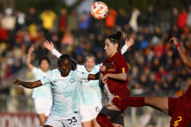 Ajara Nchout Njoya of F.C. Inter Women and Vicky Losada of AS Roma Women during the 17th day of the Serie A Championship between A.S. Roma Women and F.C. Inter Women at the Stadio Tre Fontane on 11th of February, 2023 in Rome, Italy. - Credit: Domeni