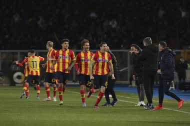 Federico Baschirotto (Lecce) celebrates the goal scored during italian soccer Serie A match US Lecce vs AS Roma at the Via Del Mare stadium in Lecce, Italy, February 11, 2023 - Credit: Massimiliano Carnabuc
