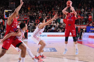 Giampaolo Ricci (EA7 Emporio Armani Olimpia Milano) 3 points shoot  during Italian Basketball A Serie  Championship Openjobmetis Varese vs EA7 Emporio Armani Milano at the Enerxenia Arena in Varese, Italy, February 12, 2023 - Credit: Savino Paolell