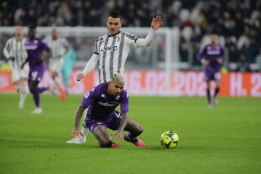 Filip Kostic of Juventus and Dodo  of Acf Fiorentina during the Italian serie A, football match between Juventus Fc and Acf Fiorentina on 12 February 2023 at Allianz Stadium, Turin, Italy. Photo Ndrerim Kaceli - Credit: Nderim Kaceli/LiveMedi