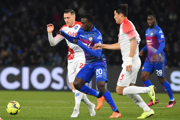 Luca Ravanelli of US Cremonese competes for the ball with Piotr Zielinski of SSC Napoli   during the Serie A match between SSC Napoli v Cremonese SC at Diego Armando Maradona  Stadium  - Credit: Agostino Gemito/LiveMedi