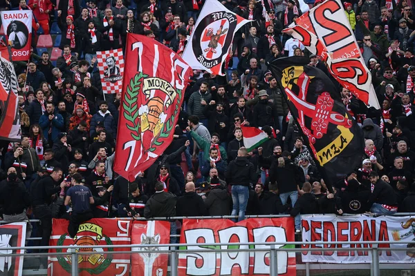 AC Monza supporters at Bologna Stadium during italian soccer Serie A match Bologna FC vs AC Monza at the Renato Dall'Ara stadium in Bologna, Italy, February 12, 2023 - Credit: Gianluca Ricc