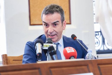 Roberto Occhiuto governor of Calabria during News Italian Interior Minister Matteo Piantedosi inaugurates a new DIA center in Catanzaro at the Operations Center Anti-Mafia Investigation Directorate in Catanzaro, Italy, February 13, 2023 - Credit: Ant