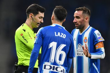 S. Darder (RCD Espanyol) and Lazo (RCD Espanyol) during Spanish football La Liga match Espanyol vs Real Sociedad at the RCD Espanyol Stadium in Barcelona, Spain, February 13, 2023 - Credit: Felipe Mondin