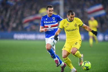 Harry Billy Winks (Sampdoria) - Henrix Mxit'aryan (Inter) during italian soccer Serie A match UC Sampdoria vs Inter - FC Internazionale at the Luigi Ferraris stadium in Genova, Italy, February 13, 2023 - Credit: Danilo Vig