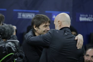 Antonio Conte manager of Tottenham Hotspur and Stefano Pioli, Manager of AC Milan during the Uefa Champions League, football game between Ac Milan and Tottenham Hotspur on 14 February 2023 at San Siro Stadium, Milan, Italy. Photo Ndrerim Kaceli - Cre