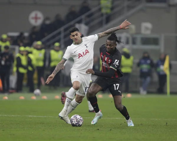 Rafael Leao of AC Milan and Cristian Romero of Tottenham Hotspur during the Uefa Champions League, football game between Ac Milan and Tottenham Hotspur on 14 February 2023 at San Siro Stadium, Milan, Italy. Photo Ndrerim Kaceli - Credit: Nderim Kacel