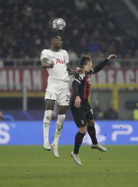 Pape Matar Sarr of Tottenham Hotspur and Brahim Diaz of AC Milan during the Uefa Champions League, football game between Ac Milan and Tottenham Hotspur on 14 February 2023 at San Siro Stadium, Milan, Italy. Photo Ndrerim Kaceli - Credit: Nderim Kacel
