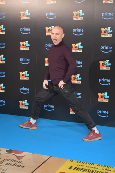 stock image Maccio Capatonda during the presentation of the Italian game show Lol: Chi ride e' fuori 3 broadcast on Prime video from 9 March 2023 - Rome Italy - Credit: Claudio Enea/LiveMedi