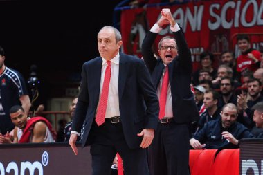 Ettore Messina, teknik direktör EA7 Emporio Armani Olimpia Milano Basketbol Euroleague Şampiyonası EA7 Emporio ArmaniMilano Olimpiyatları sırasında İtalya 'nın Milano şehrinde düzenlenen Assago Forumu' nda karşılaştı.