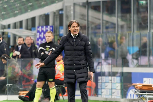 Treinador Simone Inzaghi Inter Durante Partida Série Futebol Italiano Inter — Fotografia de Stock