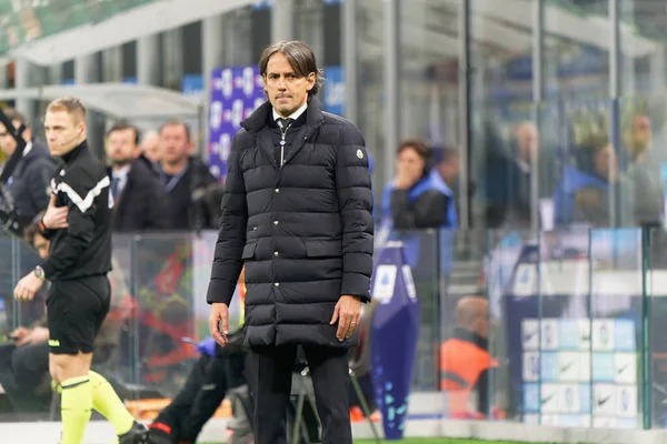 Treinador Simone Inzaghi Inter Durante Partida Série Futebol Italiano Inter — Fotografia de Stock